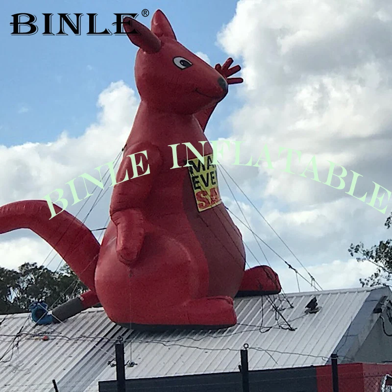 Durable rooftop red giant inflatable kangaroo with air blower for promotion