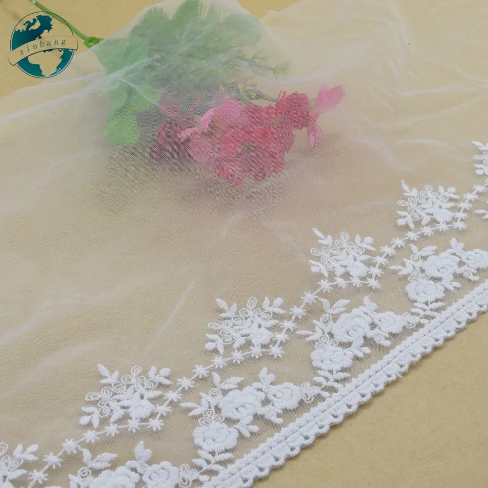 23cm Width White Cotton Embroidery French Lace Ribbon Fabric Guipure Diy Trims Warp Knitting Sewing Garment Accessories#4099