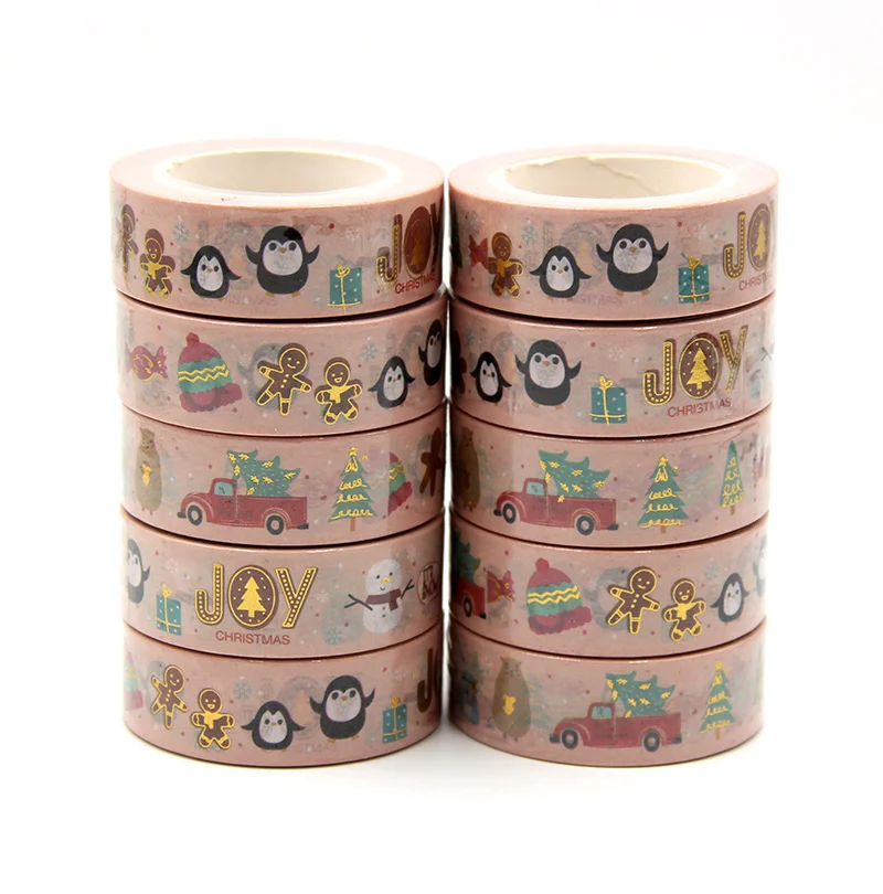 New 10pcs/set 15MM*10M Foil Christmas Snowman penguin gift Decorative Washi Tape DIY Scrapbooking Masking Tape Office Supply