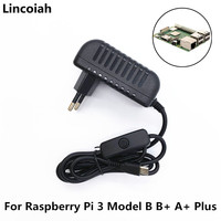 Lincoiah Power Supply Charger AC/DC Adapter 5V 3A PSU Micro USB with Power On/Off Switch for Raspberry Pi 3 Model B B+ A+ Plus