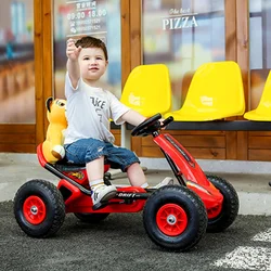 LazyChild Foldable Go Kart 4 Wheel Metal Plastic Pedal Ride On Adjustable Seat Ride On Pedal Toy Car For Kids 2-8 Years