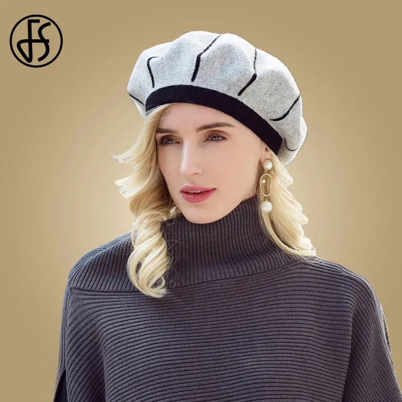 FS Women Rabbit Berets For Autumn Winter White French Artist Hat Elegant Girls Painter Hats Beret Femme Female Warm Cap 2023