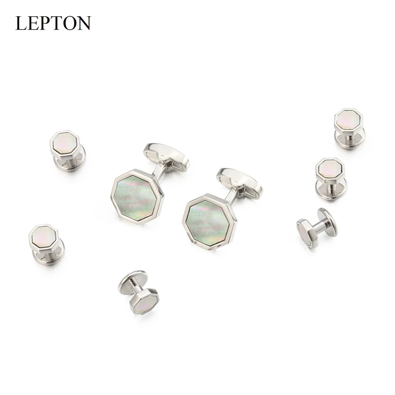 Low-key Luxury Mother of Pearl Cufflinks tuxedo studs Sets Lepton Shell Cufflink Collar Studs Cuff links Best Men Gift Set