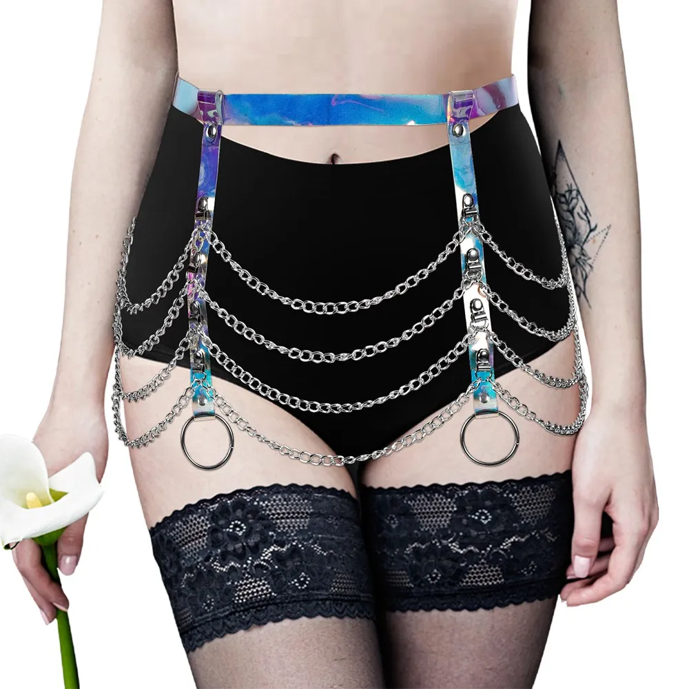 

Black Harness Leather Chain Belt Goth Sexy Lingerie Body Skirt Punk Style Strap Waist Bands Thigh Rave Dance Jewelry Party Club