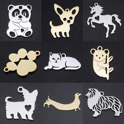 5pcs/lot Chihuahua Dog DIY Charms Wholesale 316 Stainless Steel Koala Cat Connectors Charm Bird Panda Unicorn Jewelry Pendant