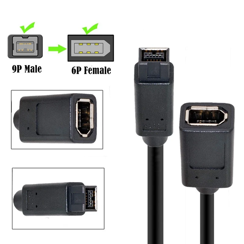 IEEE 1394 Cable 1394 6Pin Female To 1394b 9pin / 6Pin Male Firewire 400 To 400 Male To Female Extension Short adapter20cm cable