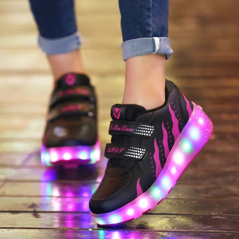 JawayKids Größe 27-43 Räder Schuhe für Kind und Erwachsenen Leucht Rollschuhe mit Doppel Räder LED Schuhe für jungen und Mädchen