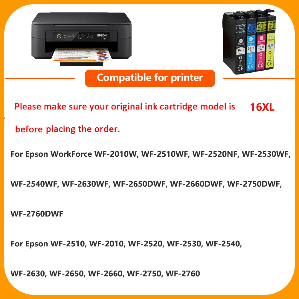 HS 16XL Cartridges Set Compatible For Epson 16 XL Printer Cartridges for WF2540 WF2660 WF2750 WF2650 WF2510 WF2520 WF2530 WF2010