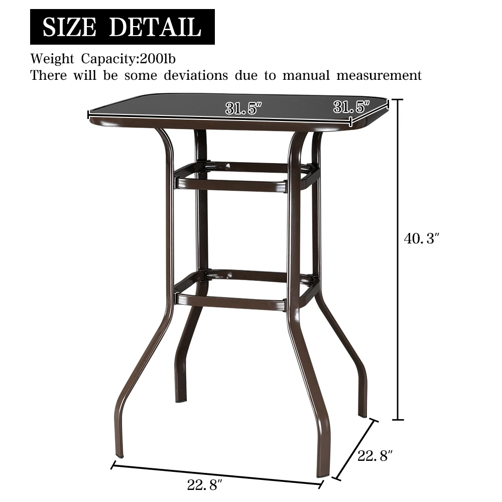 

Outdoor Patio High Bar Table Wrought Iron Glass Brown Easy to Assemble Clean[US-Stock]