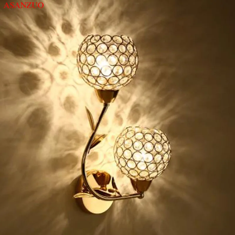 Imagem -03 - Lâmpadas de Parede de Cristal Dourado Decoração de Casa Sala de Estar Quarto Escadaria Luz de Parede Interior Luminárias Moda