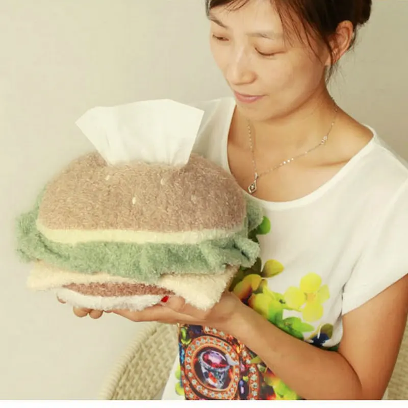 Cute Hamburger Plush Toys Cola Car Tissue Holder Napkin Box Vehicle Backseat Case for Home Decorate