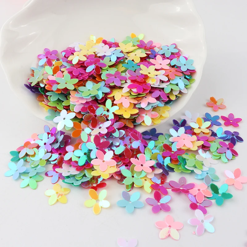 Crafts Sequins 10mm Cup Five Finger Flower Paillettes 1cm PVC Loose Glitter Flower Sequin With A Hole Clothing Accessories 10g