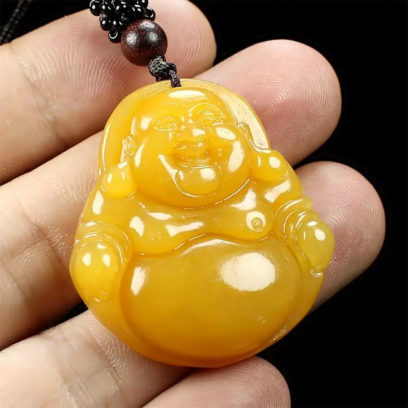 New Jewelry Necklace Natural Yellow Dragon Jade Hand Carved Haha Little Buddha Pendant Exquisite Accessories Gift