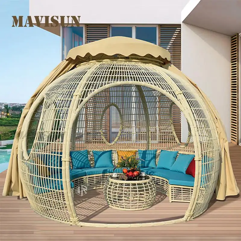 Moder-Tente d'extérieur en rotin avec 3 portes, canapé pour jardin, terrasse, cour, maison, hémisphores, grill vert, meubles de camping