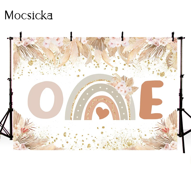 Mocsicka 1st Birthday Party Photography Background Feather Rainbow Decoration Studio Props Baby Shower Photo Backdrop Banner