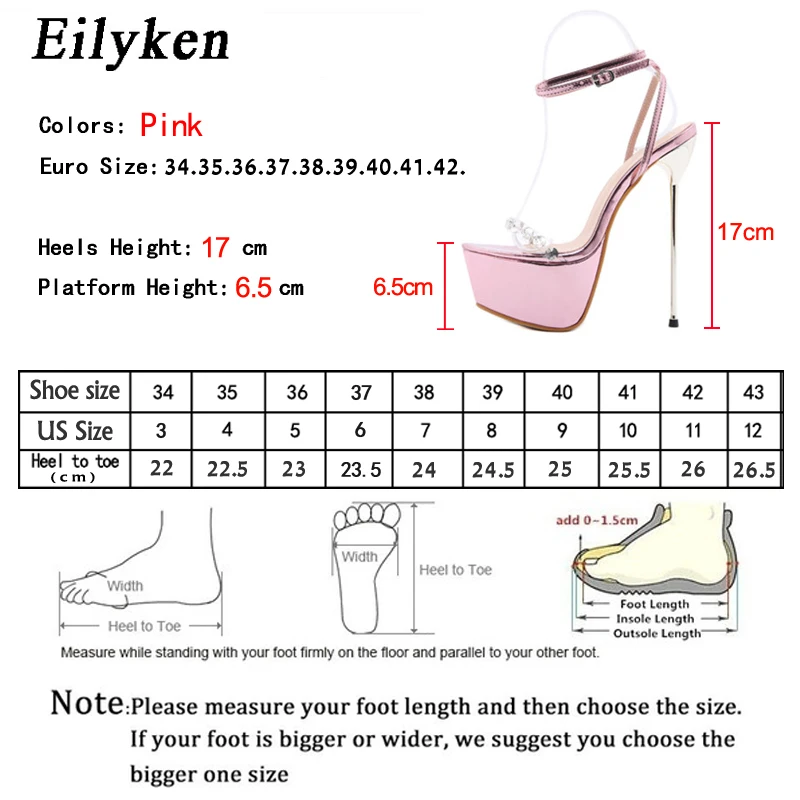 Eilyken Pink Sweet Ankle Buckle Strap Women\'s Sandals PVC Transparent Crystal Platform Summer Fashion High Heels Wedding Shoes