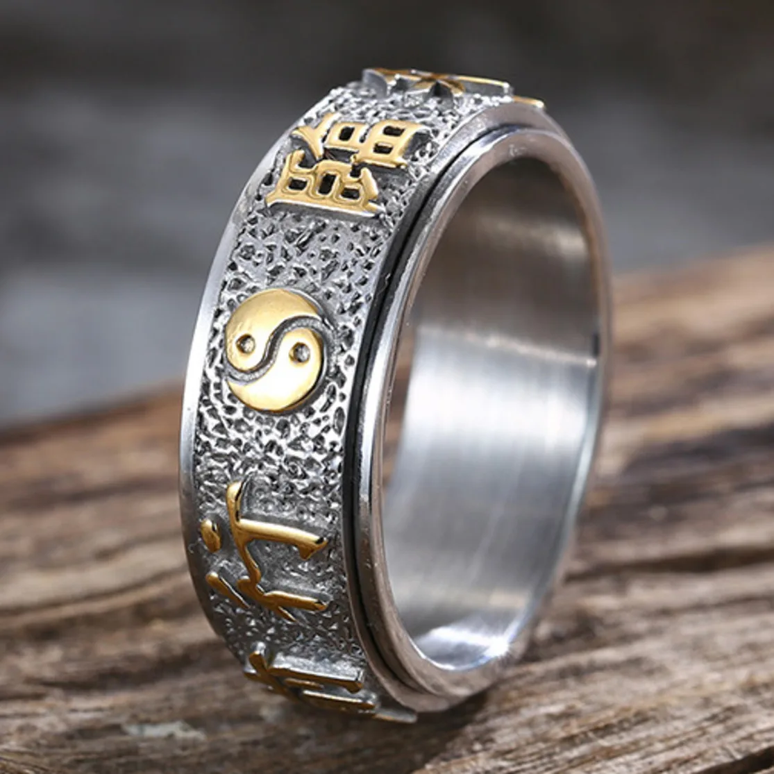 Men's Buddha Commander Luck And Wealth Mantra Ring Taoism The Eight Diagrams Rotating Rings With Mantroy For Man Jewelry