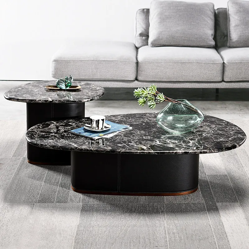 

Italian Luxury Marble Coffee Table Simple Modern Living Room Oval Retro Creative Furniture