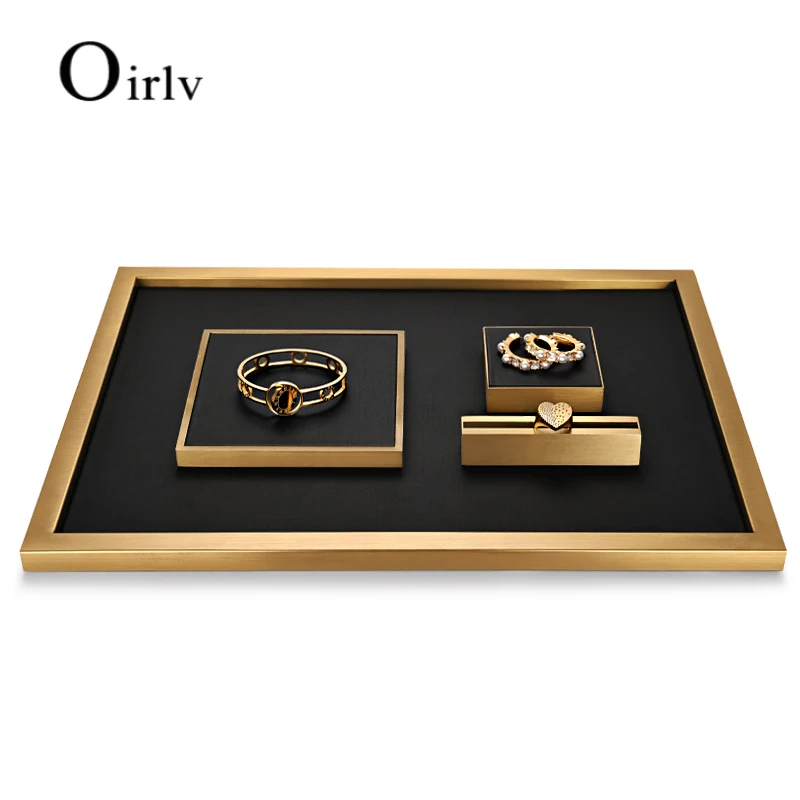 Oirlv Newly Metal Jewelry Display Prop Sets Light Luxury PU Leather Bracelet Ring Earrings Display Rack for Shop Cabinet