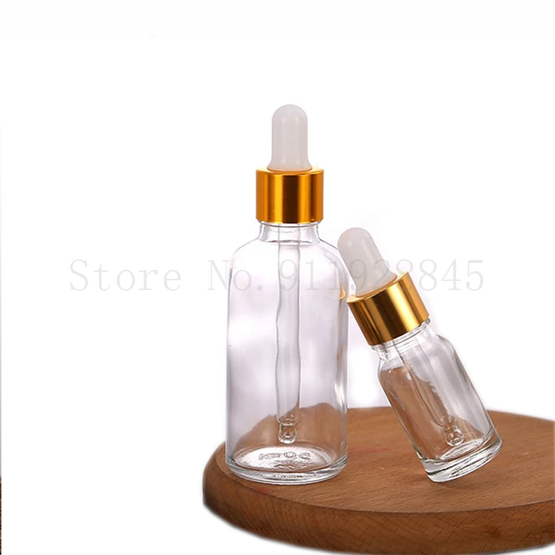 10pcs/lot 5ml to 50ml lab clear round glass Refined oil bottle with glass droppers golden circle for school experiment