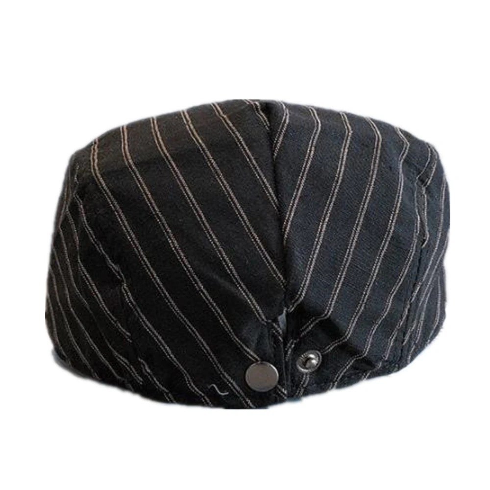 SHOWERSMILE Summer Striped Linen Beret Flat Cap Men Black British Style Newsboy Cap Duckbill Adjustable Driving Hats