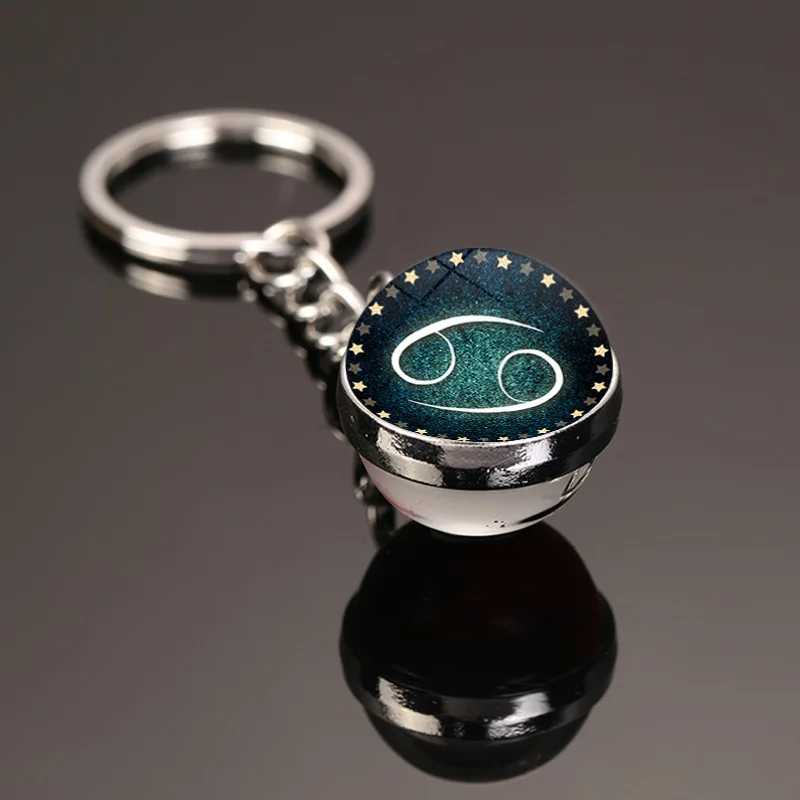 Kreative neue 12 Sternbild Schlüssel ring doppelseitige Glaskugel Schlüssel bund Zubehör Anhänger Schlüssel bund Charms Mode exquisite Geschenk – Detail 14