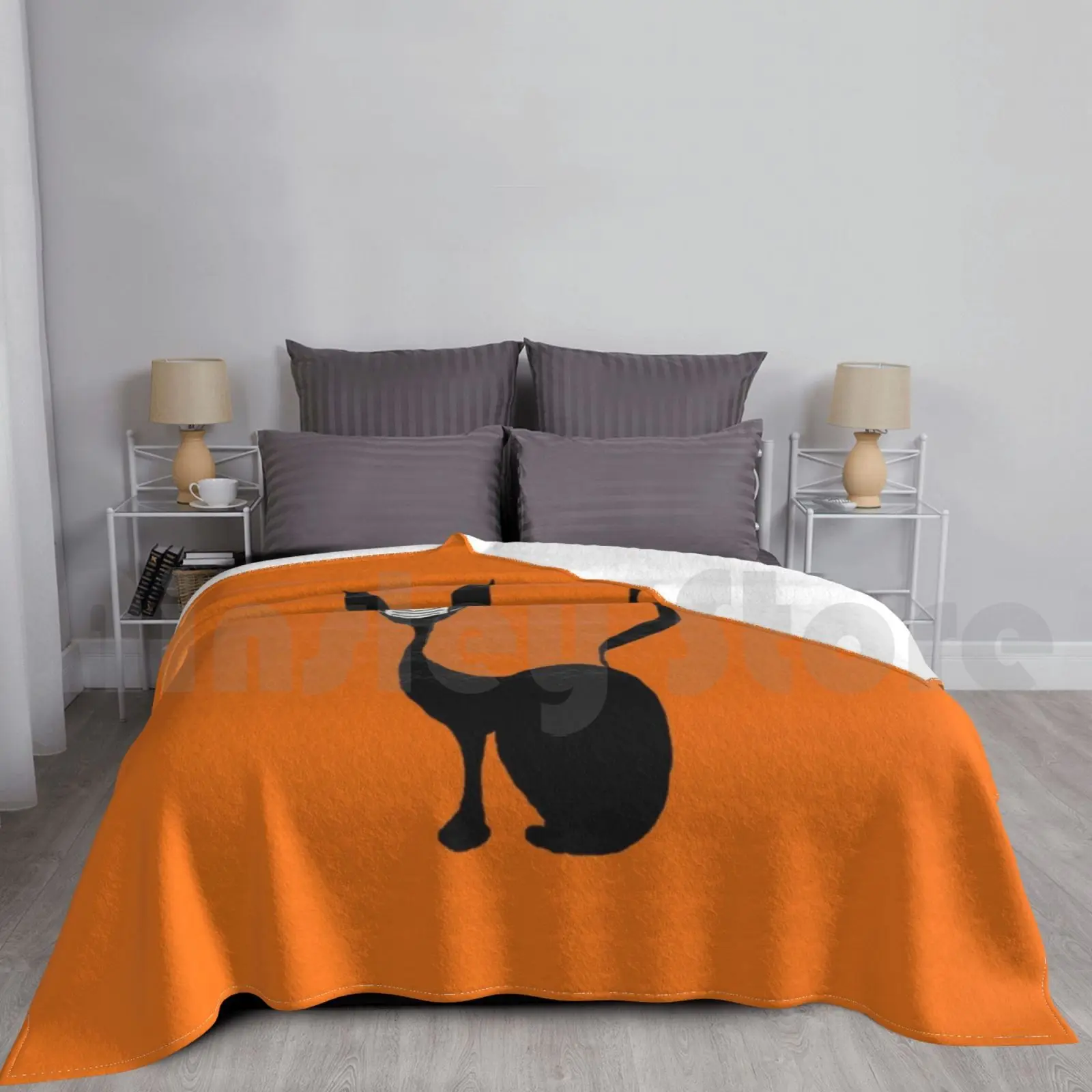 

Blanket Weird Cat With Orange Background Hat Black Halloweentee Animal Bat Cat Cute
