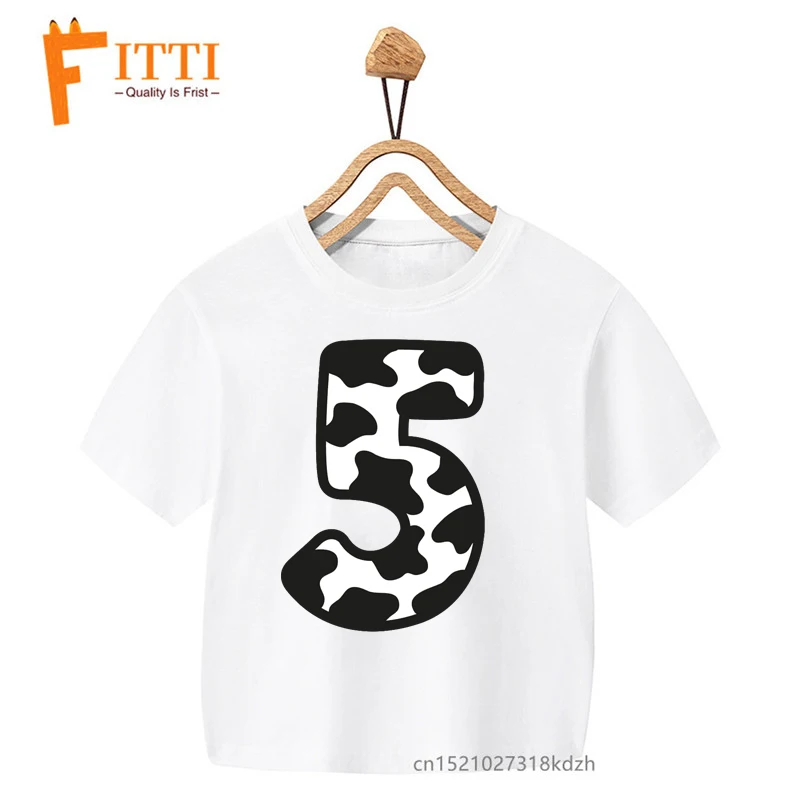 Cow spots numbers Flower Print Girl White T-shirt Kid Summer Kawaii Funny Clothes Little Baby Animal Y2K Clothes,Drop Ship