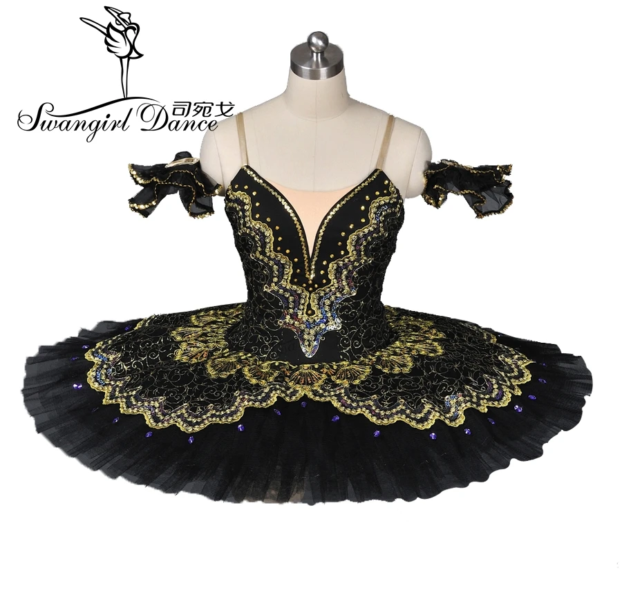 Tutu de Ballet Classique Noir/Or pour Fille Adulte, Professionnel, 8941