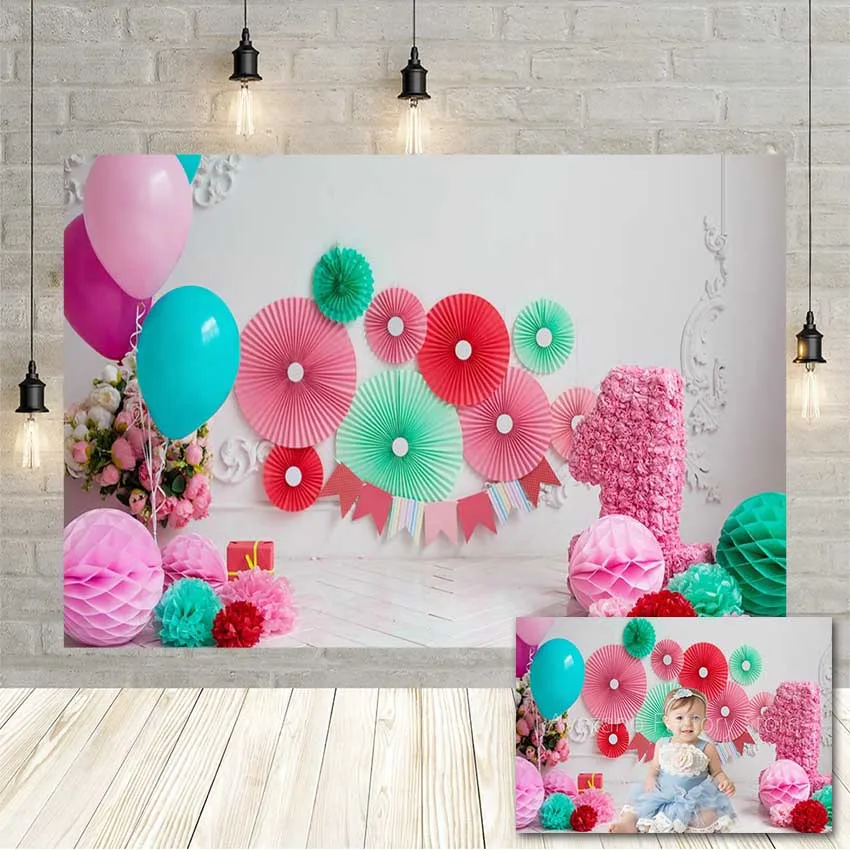 

Avezano Colorful Flower Garland Girl Baby 1st Birthday Party Photography Backdrop Vinyl Background Decoration Banner Photo Studi