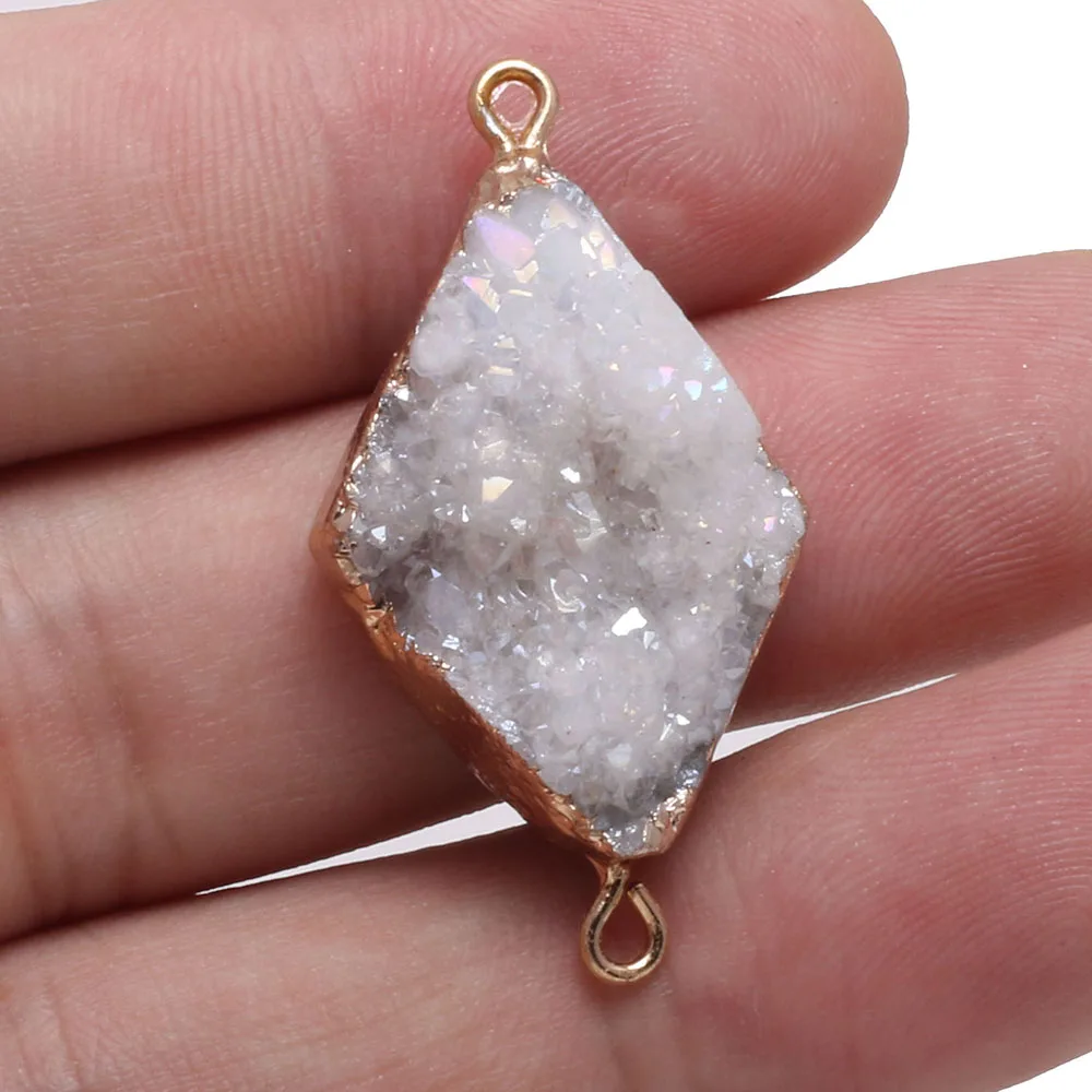 Irregular Natural Quartz Crystal Connector Pendants Agates Druzy Charms Pendant For Jewelry Making Handmade Accessories 22x40mm