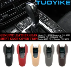 LHD RHD Car Real Genuine Leather Gear Shift Lever Knob Cover Trim Replace For Porsche Macan Panamera 718 911 Boxster Cayman