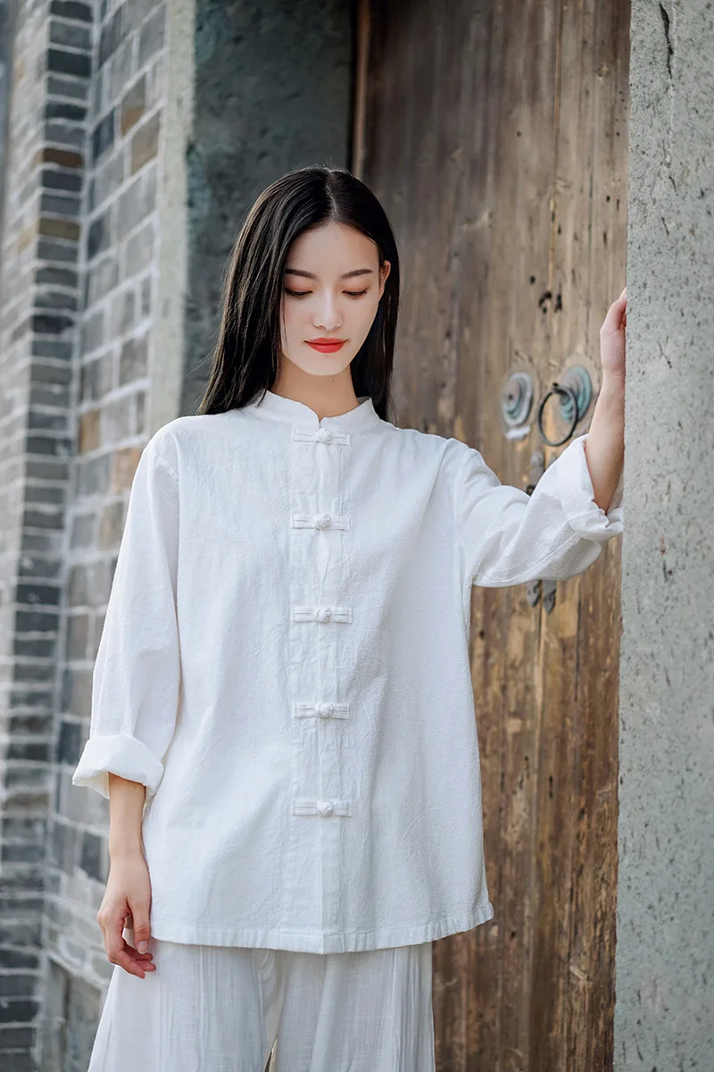 Shanghai Story Casual Chinese Blouse Long Sleeve Shirts Tops Cotton Linen Chinese Qipao Frogs Shirt