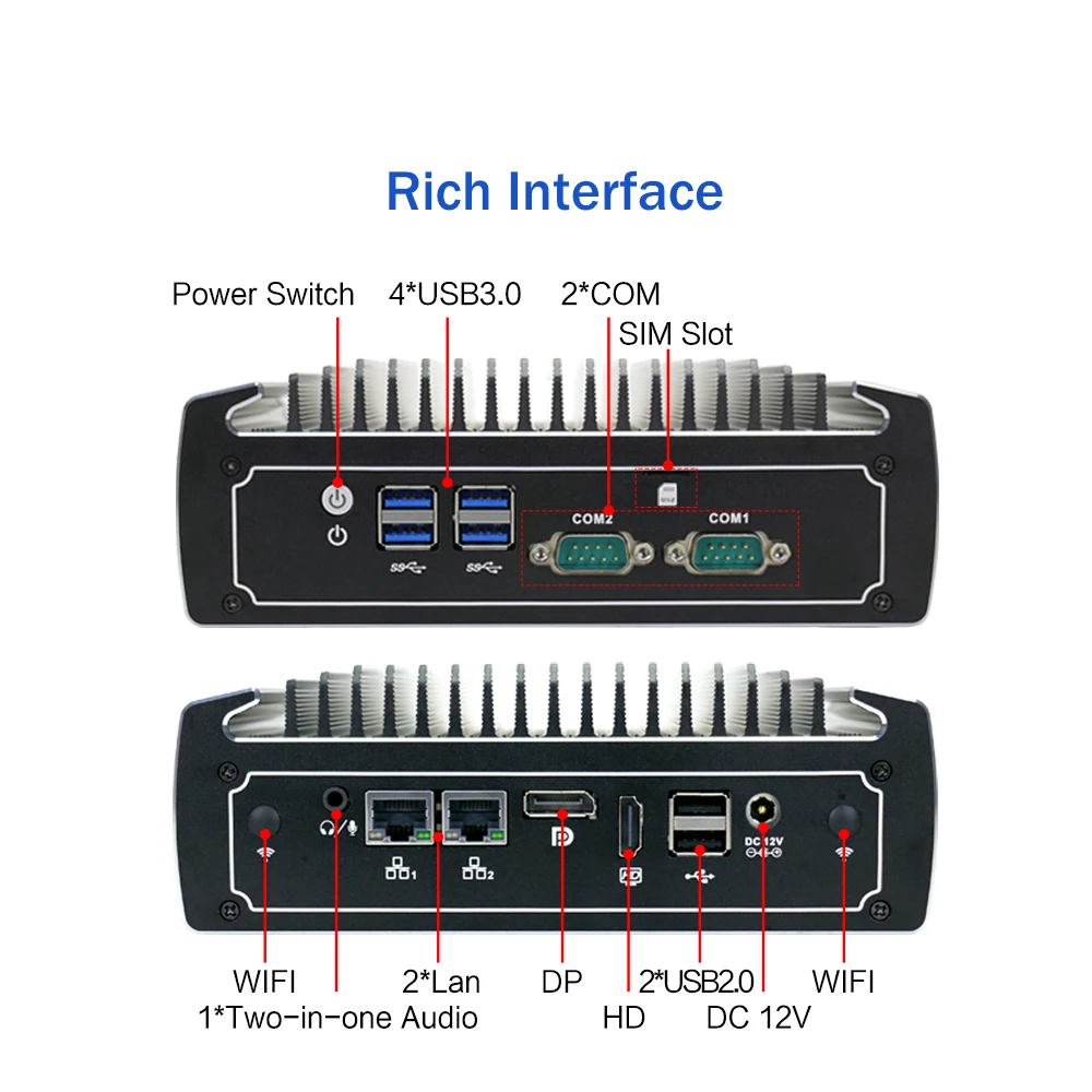 Participante-Mini PC Fanless, janelas 11, Dual Lan, DP, HD, Intel Core, 108U, i5, 8260U, 10210U, i3, 10110U, HTPC PC PC industrial