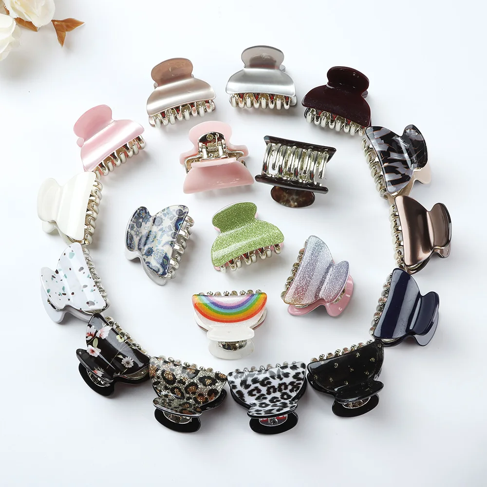 2 pz/lotto acrilico piccoli granchi Clip di capelli per le donne ragazza colorata capelli artiglio morsetti femminile di plastica Barrette tornante accessori Set