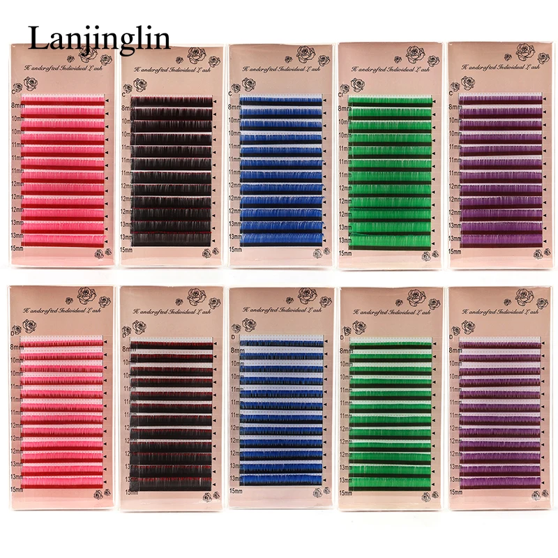 Colorful Individual Lashes Gradient Red Green Blue Purple Color Eyelash Extension Individual Faux Mink False Eye Colored Lashes