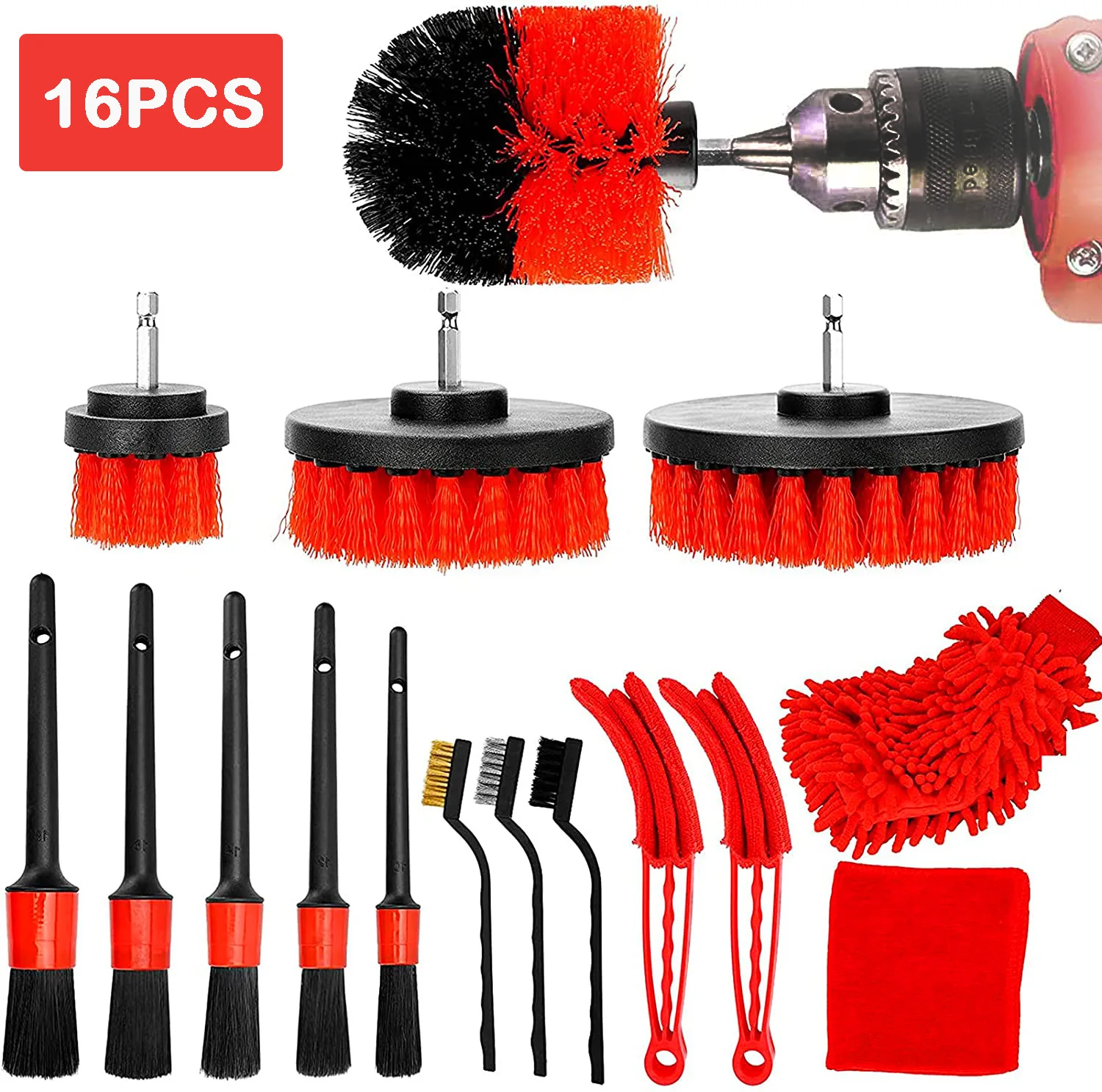 

16 Pcs Car Detailing Kit for Cleaning Wheels, Tires, Rims Electric Brush Wire Automotive Air Conditioner Brush Car Wash Supplies