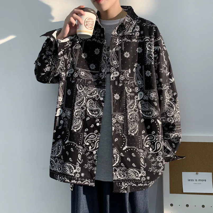 Thin Bandana Shirt Men Women Polyester Long Sleeve Paisley Print Shirts Vintage Oversize Spring Button Up Male Clothing 2023