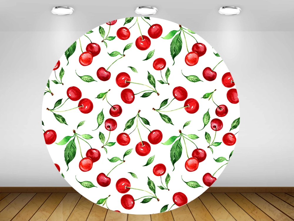 

Round circle background coves backdrop Cherry girl baby shower birthday party decor candy table banner fabric YY-213