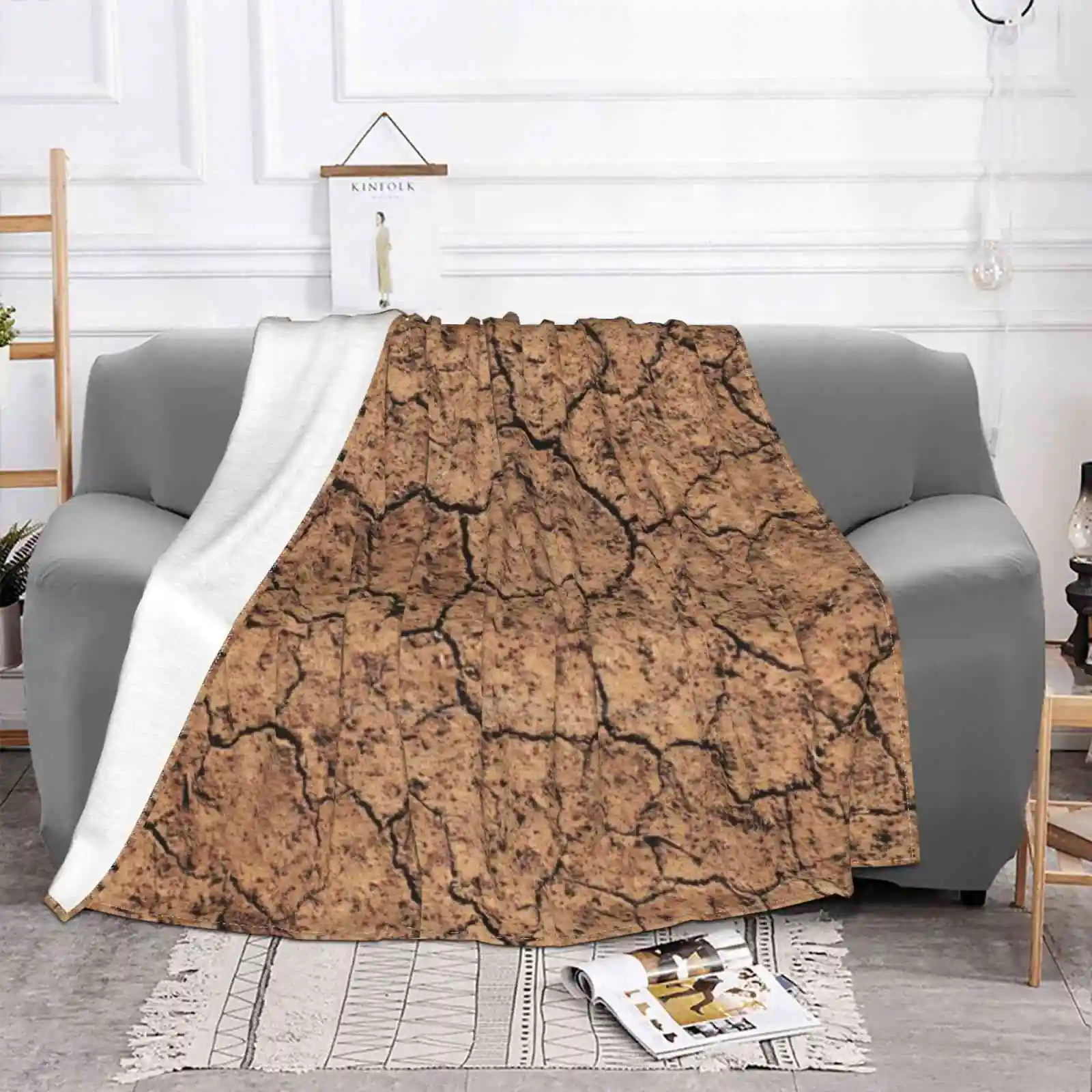 Dried Cracked Earth Soil Ground Texture Background. For Home Sofa Bed Camping Car Plane Travel Portable Blanket Lux Luxury