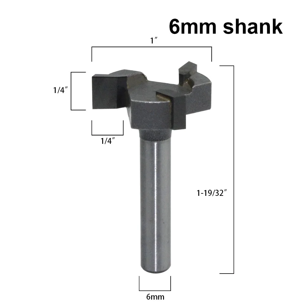 6mm Shank 1/4 Shank 3 Teeth T-Slot Router Bit Milling Straight Edge Slotting Milling Cutter Cutting Handle For Wood Woodwork