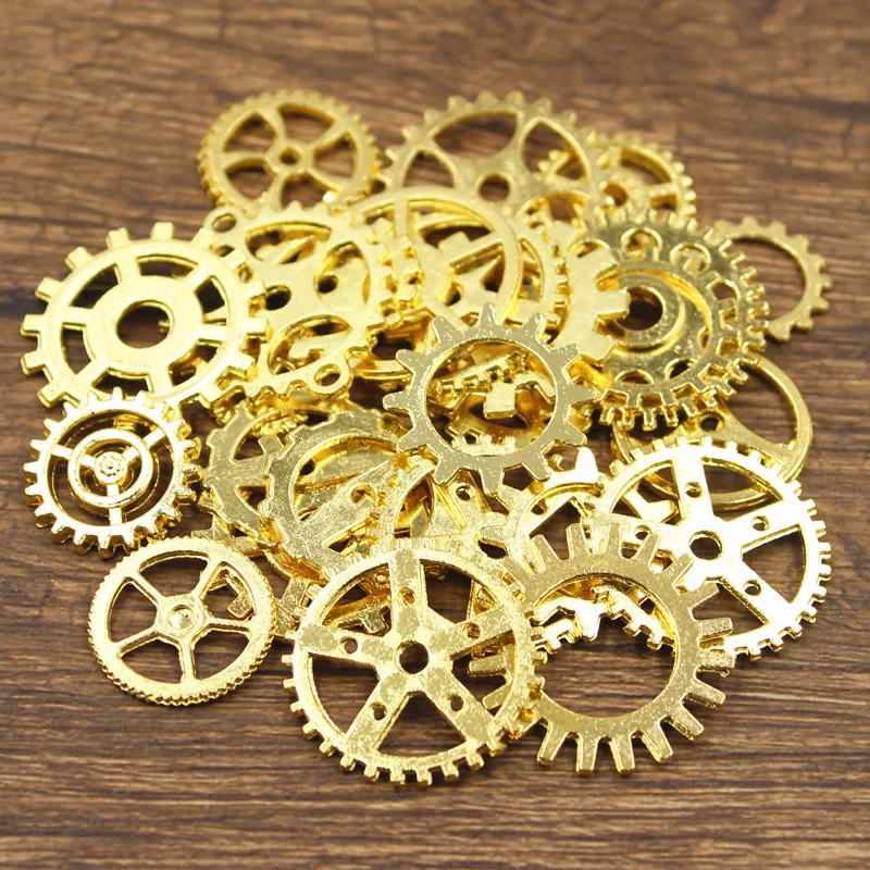 20PCS Mixed Bronze Gold Silver Color Gear Mechanical Steampunk Cogs Gears Pendants Making DIY Handmade Tibetan Finding Jewelry