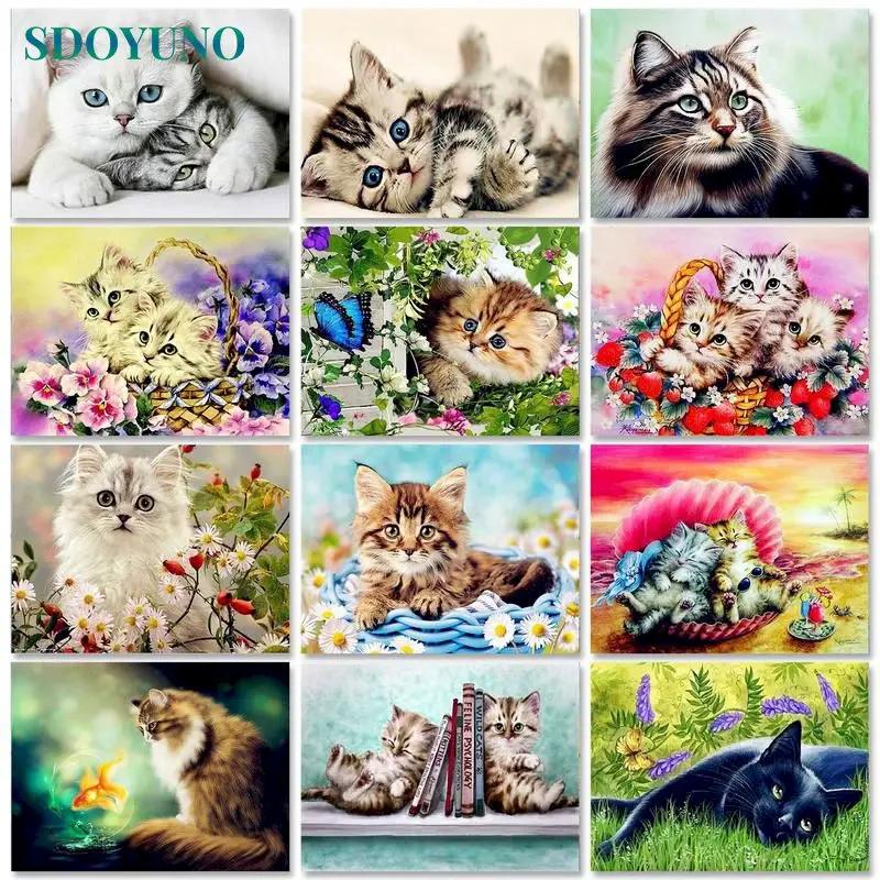 

SDOYUNO 60x75cm Oil Painting By Numbers Cats On Canvas Animals Paint By Numbers Kill Time Wall Decor Wall Art Picture