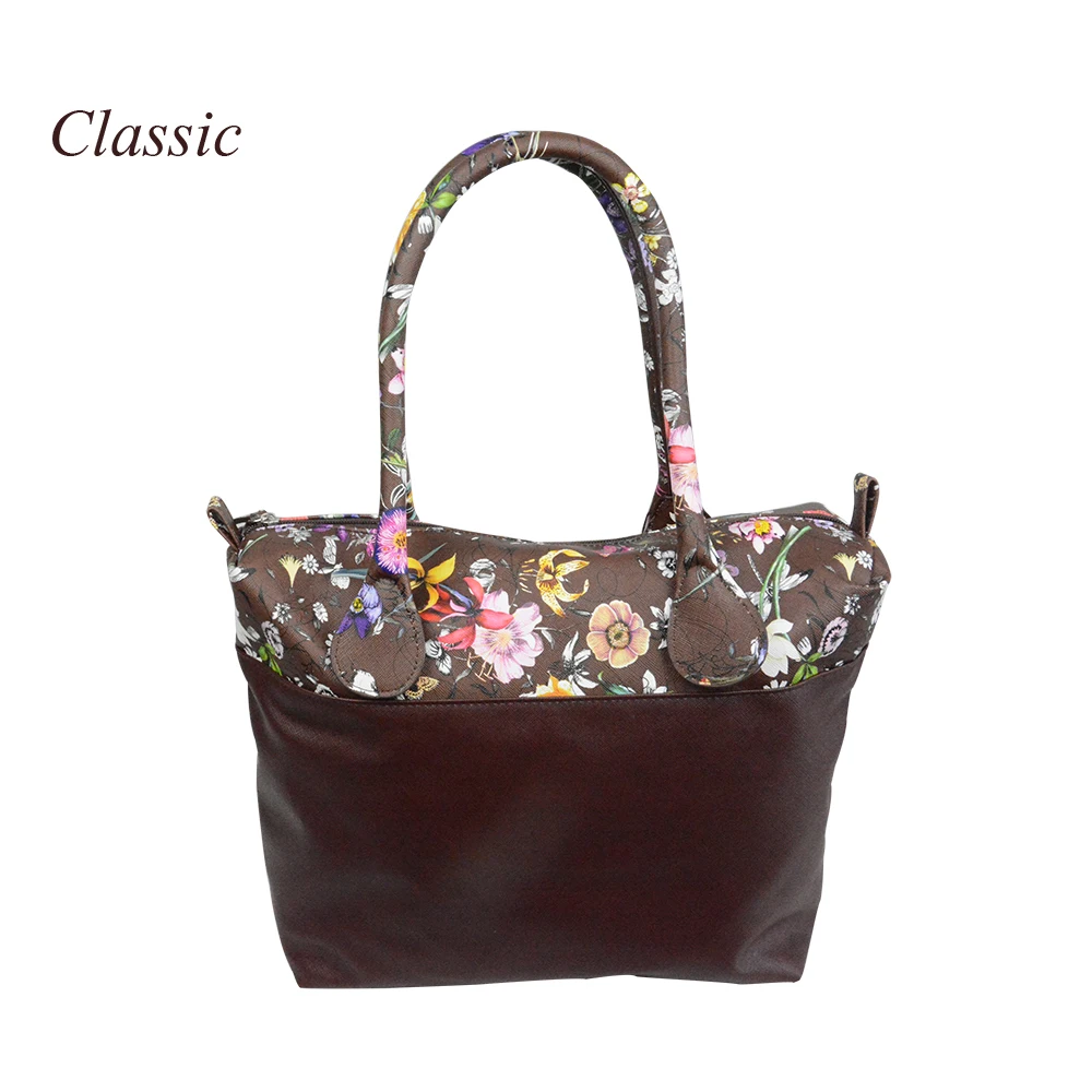 New  flower printed insert inner zip pocket canvas plus handles companition for Classic Obag O bag women's handbags