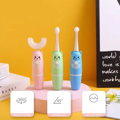 Cepillo de dientes eléctrico para niños, utensilio de dientes eléctrico en forma de u para sostener la boca, automático, para niños