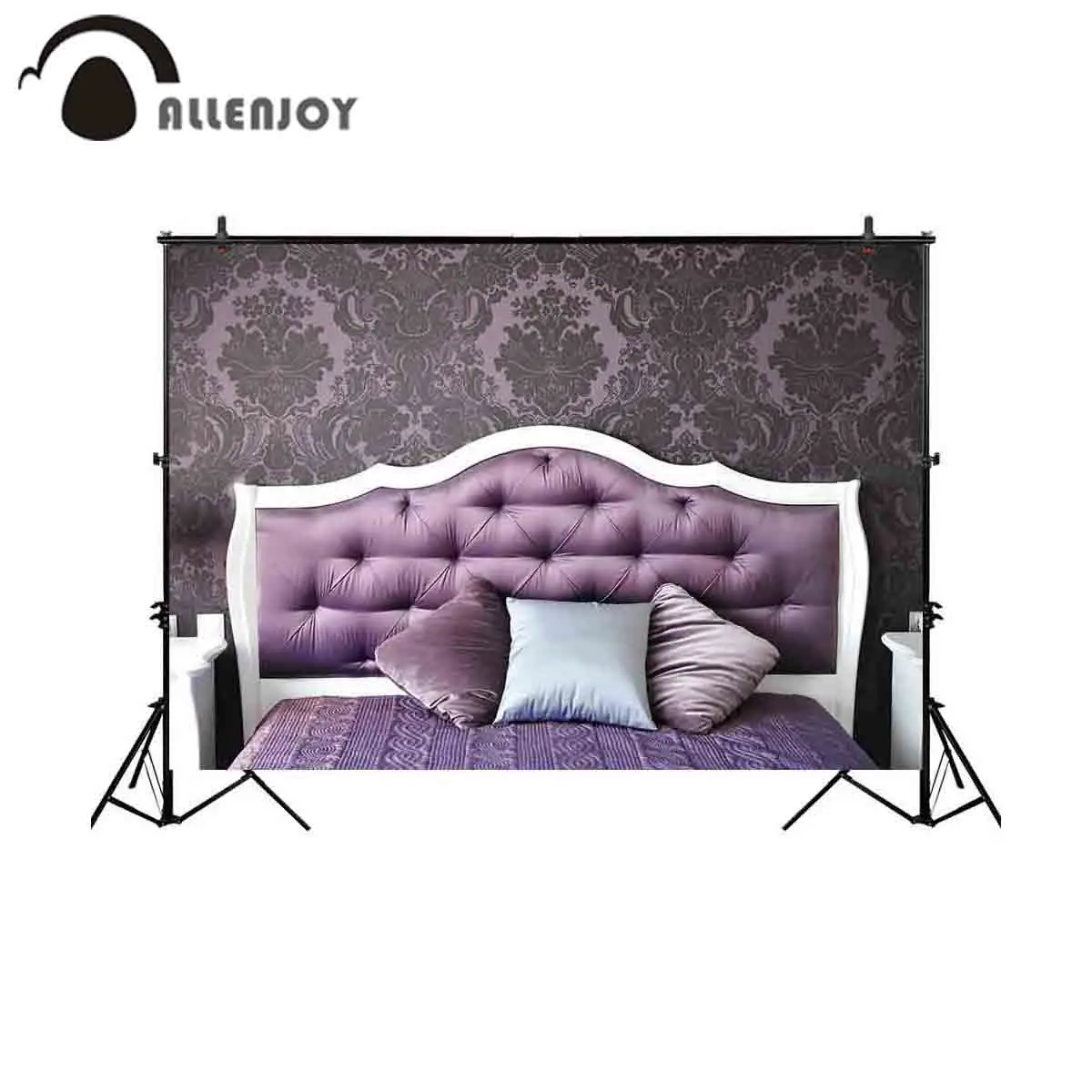 Allenjoy photo background purple headboard tufted luxury damask backdrop photocall photography prop shoot studio photobooth