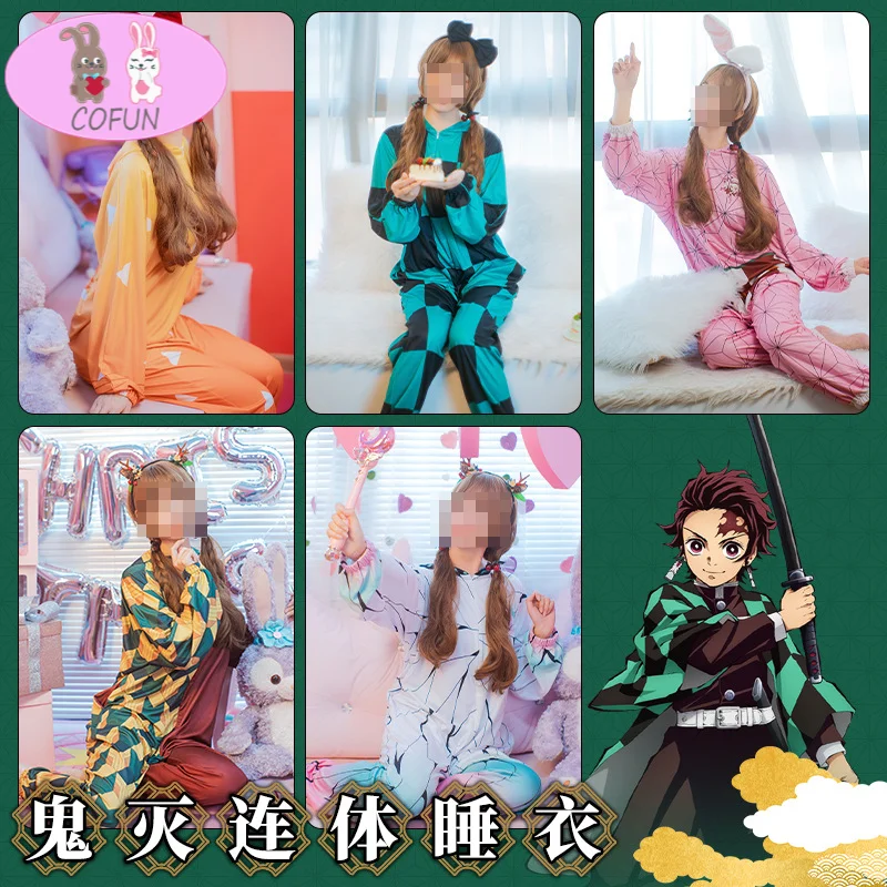 COFUN Anime Tanjirou Nezuko Zenitsu Giyuu Shinobu Cosplay Cute Pajamas Home Wear Unisex Jumpsuit Costume