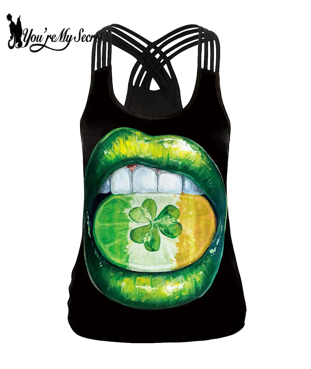 [You're My Secret] St. Patrick's Day Clover Style Printing Hollow Backless Camisole Femme Crop Tops Vest Women Summer Party Wear