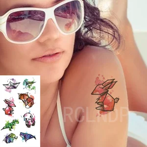 Waterproof Temporary Tattoo Sticker Fox Dinosaur Panda Elephant Whale Boat watercolors Fake Tatto Flash Tatoo for Women Men Kids