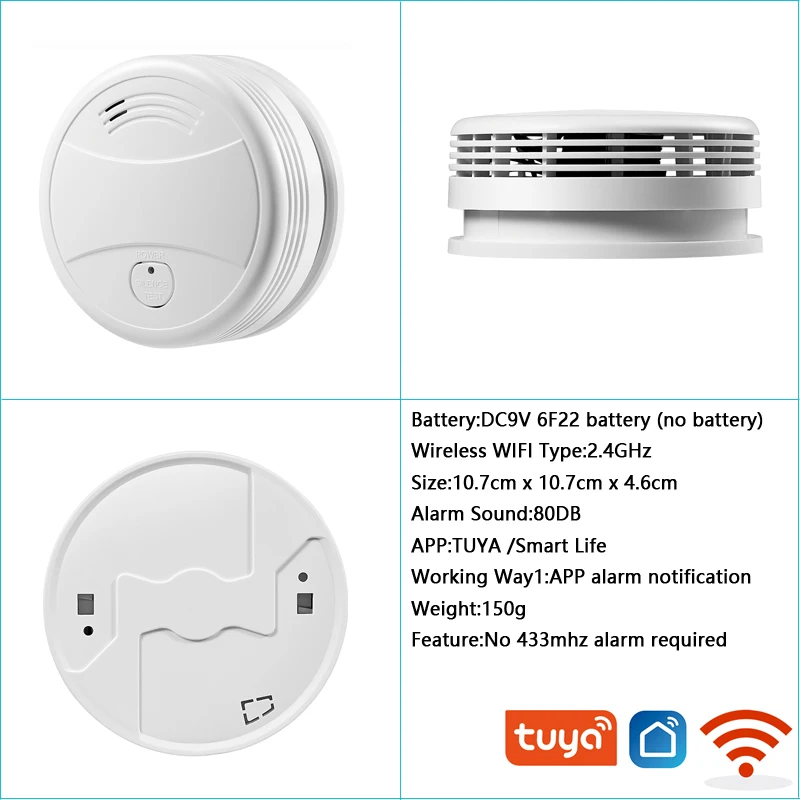 Tuya Smart Wifi Smoke Detector Sensor 80DB Alarm Fire Smoke Detector Wifi Fire Protection Home Security Alarm Smart Life APP